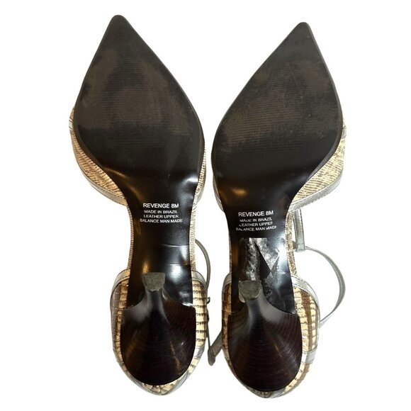 Carlos Santana Taupe and Silver T-Strap Revenge Heels Size 8 M Pointed Toe - Picture 8 of 9